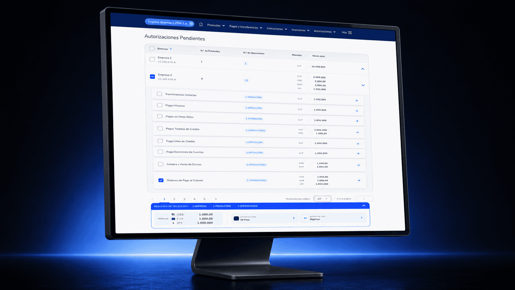 Autorización Bancaria Multiempresa captura de pantalla